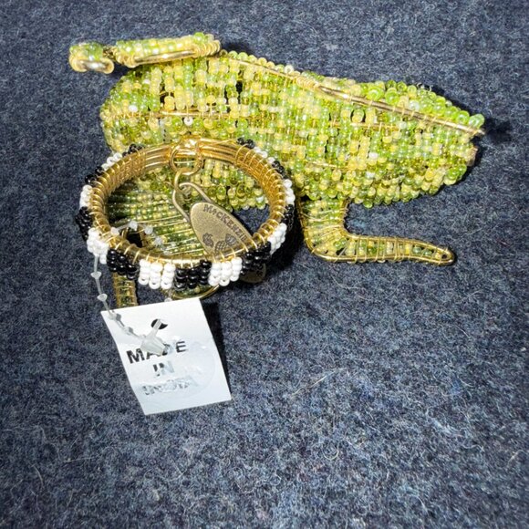 MacKENZIE CHILDS COURTLY CHECK HANDCRAFTED FROG NAPKIN RINGS NWT Beaded & Gold - Picture 13 of 14